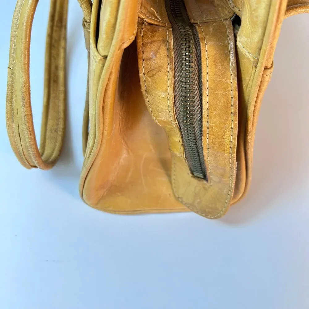 Mexican Tan Leather Rose Detail Tooled Vintage 50-60s Satchel Handbag